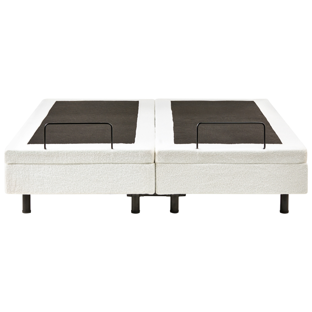 Letto matrimoniale elettrico in tessuto bouclè bianco regolabile con telecomando senza testata 160 x 200 cm stile moderno