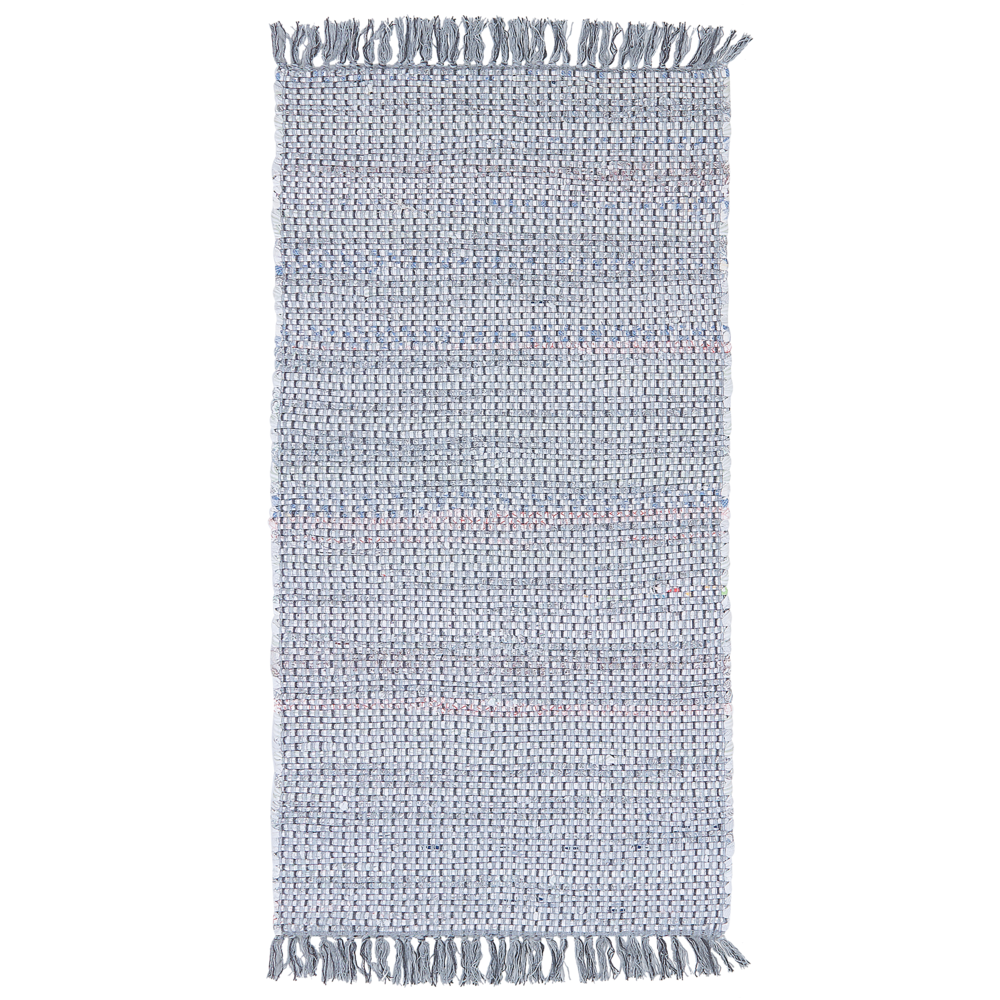 Tappeto di pezza in cotone grigio 80 x 150 cm con frangia rettangolare fatto a mano Boho