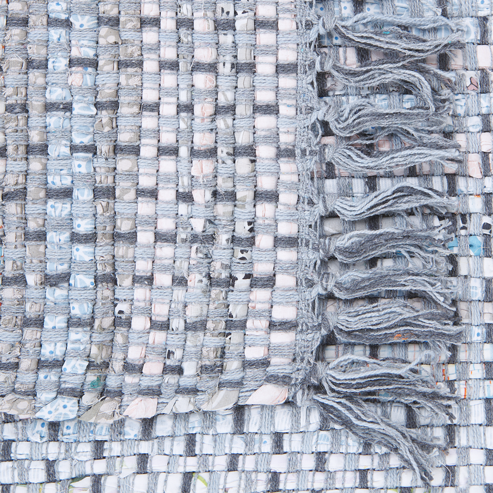 Tappeto di pezza in cotone grigio 80 x 150 cm con frangia rettangolare fatto a mano Boho