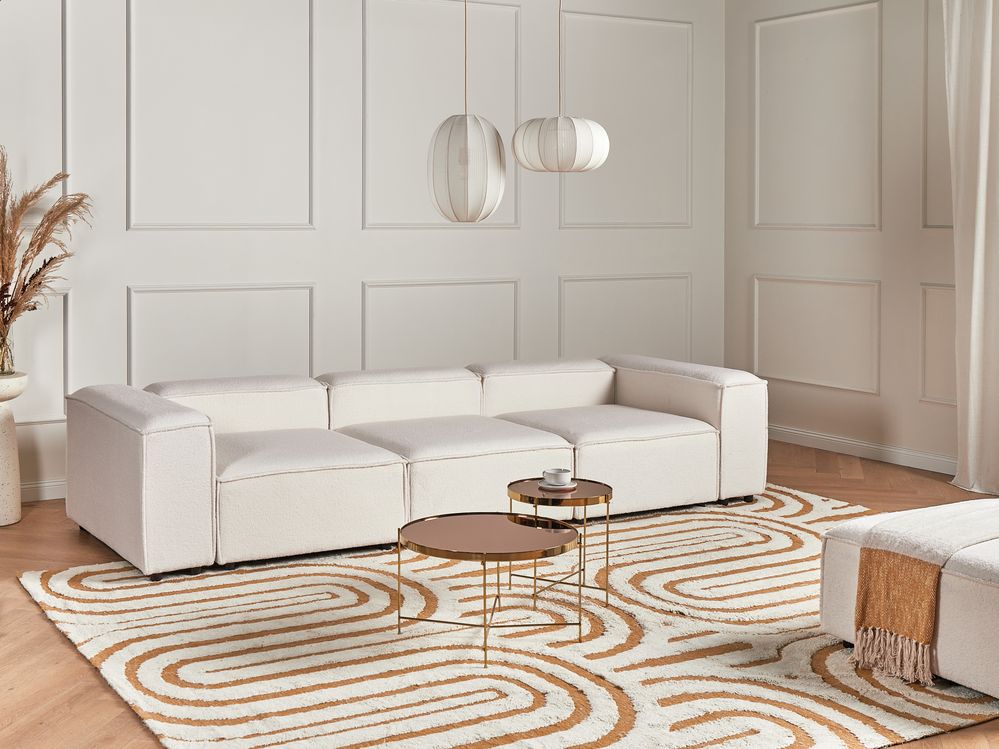 Divano componibile Boucle bianco sporco Divano componibile a 3 posti con gambe nere Soggiorno moderno