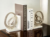 Set di 2 fermalibri moderni e glamour Decorazione per la casa Tema astratto Accento Marmo Alluminio Bianco Argento