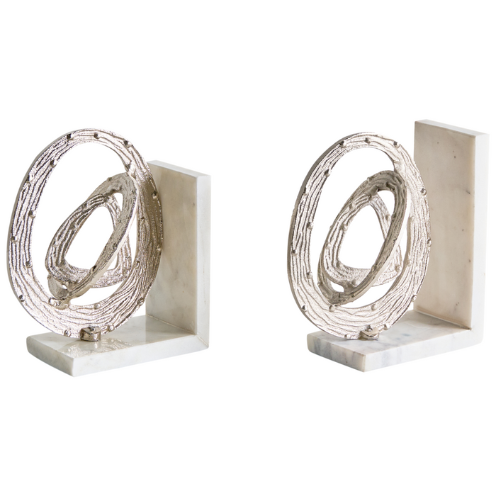 Set di 2 fermalibri moderni e glamour Decorazione per la casa Tema astratto Accento Marmo Alluminio Bianco Argento