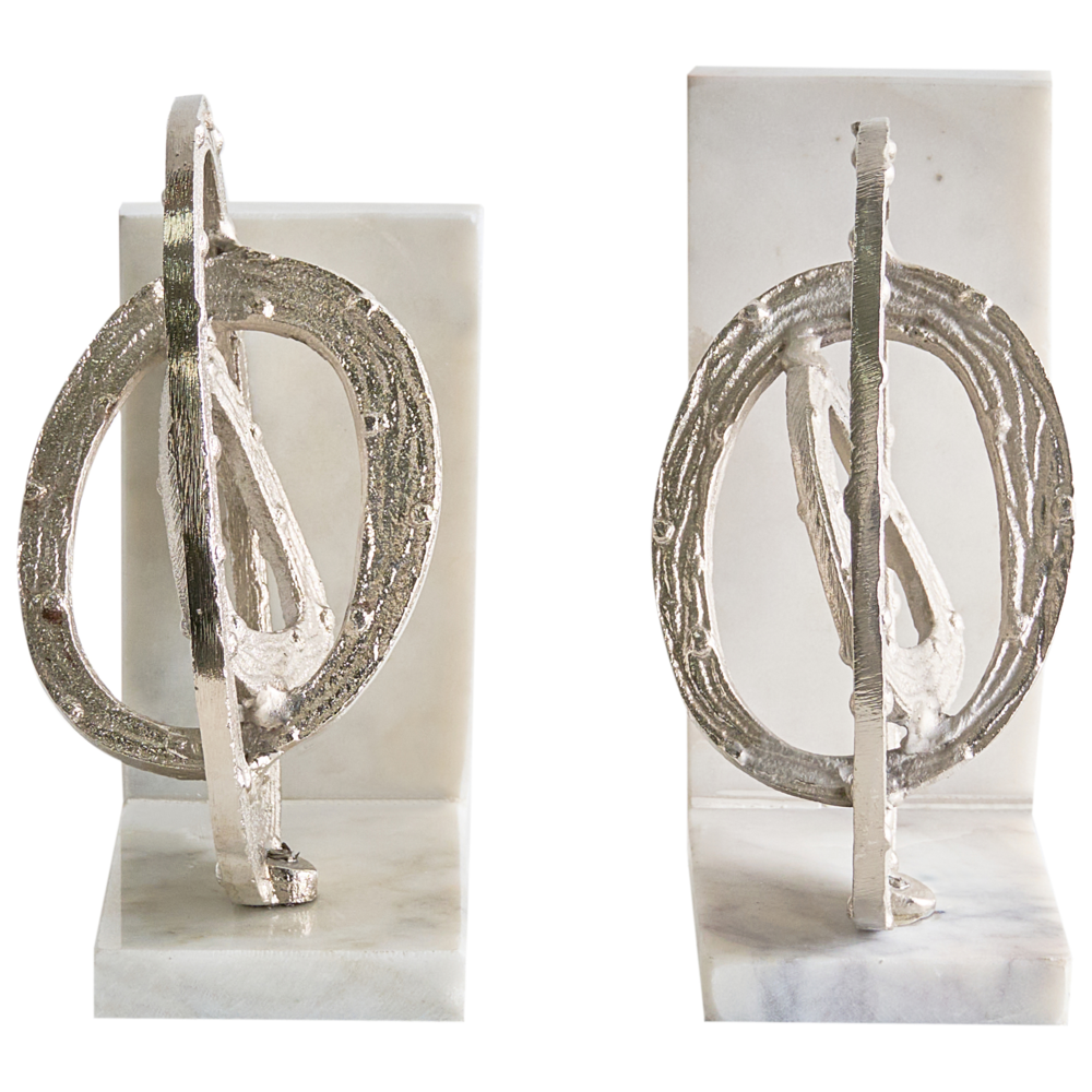 Set di 2 fermalibri moderni e glamour Decorazione per la casa Tema astratto Accento Marmo Alluminio Bianco Argento