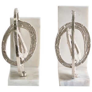 Set di 2 fermalibri moderni e glamour Decorazione per la casa Tema astratto Accento Marmo Alluminio Bianco Argento