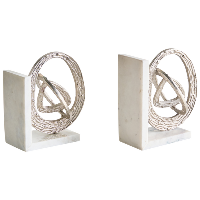 Set di 2 fermalibri moderni e glamour Decorazione per la casa Tema astratto Accento Marmo Alluminio Bianco Argento