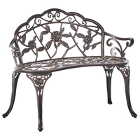 Panchina da giardino marrone scuro in metallo alluminio 2 posti braccioli stile vintage