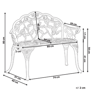 Panchina da giardino marrone scuro in metallo alluminio 2 posti braccioli stile vintage