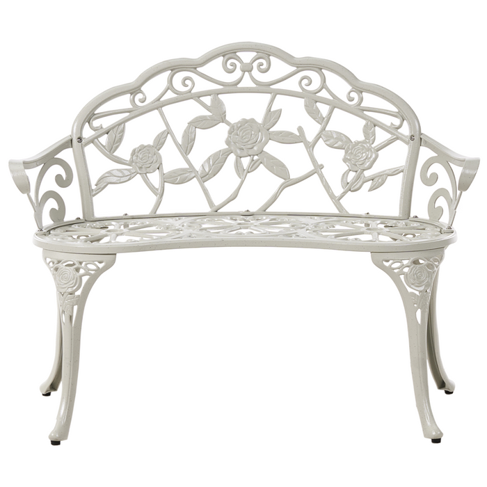 Panchina da giardino per esterni in metallo bianco alluminio 2 posti braccioli stile vintage