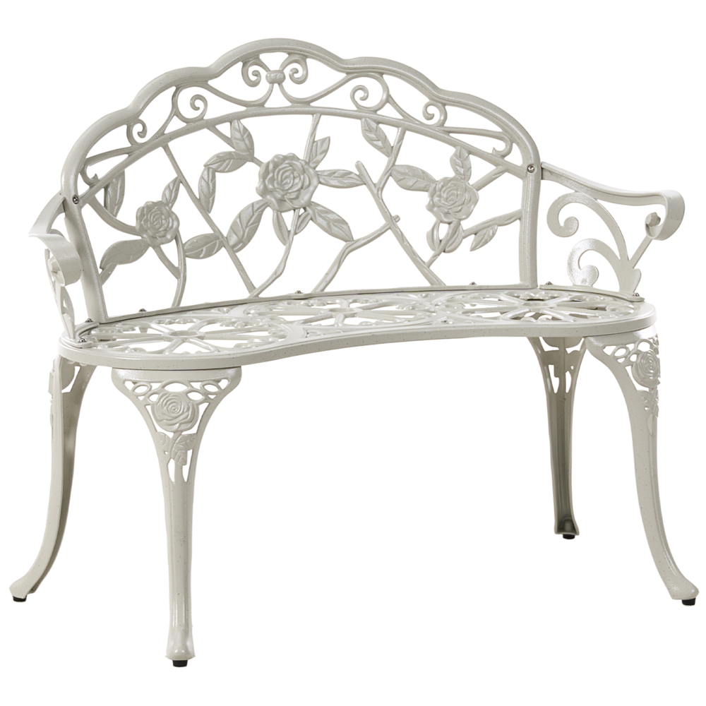 Panchina da giardino per esterni in metallo bianco alluminio 2 posti braccioli stile vintage