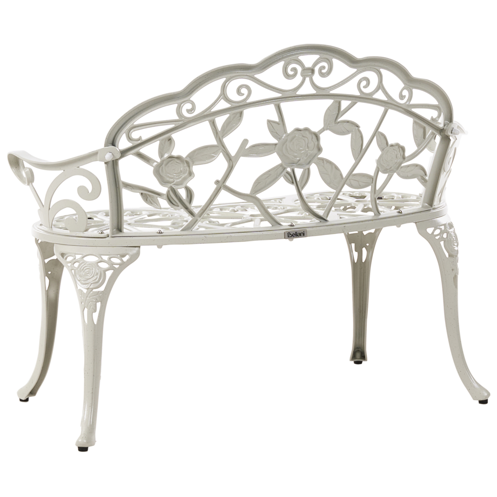 Panchina da giardino per esterni in metallo bianco alluminio 2 posti braccioli stile vintage
