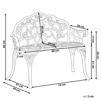 Panchina da giardino per esterni in metallo bianco alluminio 2 posti braccioli stile vintage