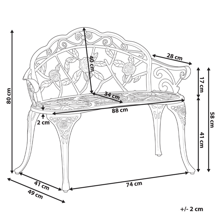 Panchina da giardino per esterni in metallo bianco alluminio 2 posti braccioli stile vintage