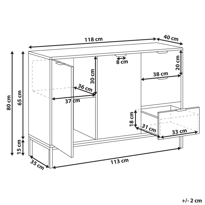 Credenza 2 ante MDF bianche con gambe in metallo soggiorno camera da letto classico