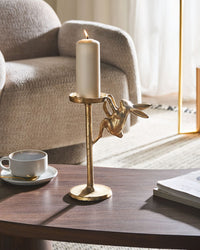 Portacandele in Metallo Dorato 48 cm Decorazione Retro per Soggiorno o Camera da Letto