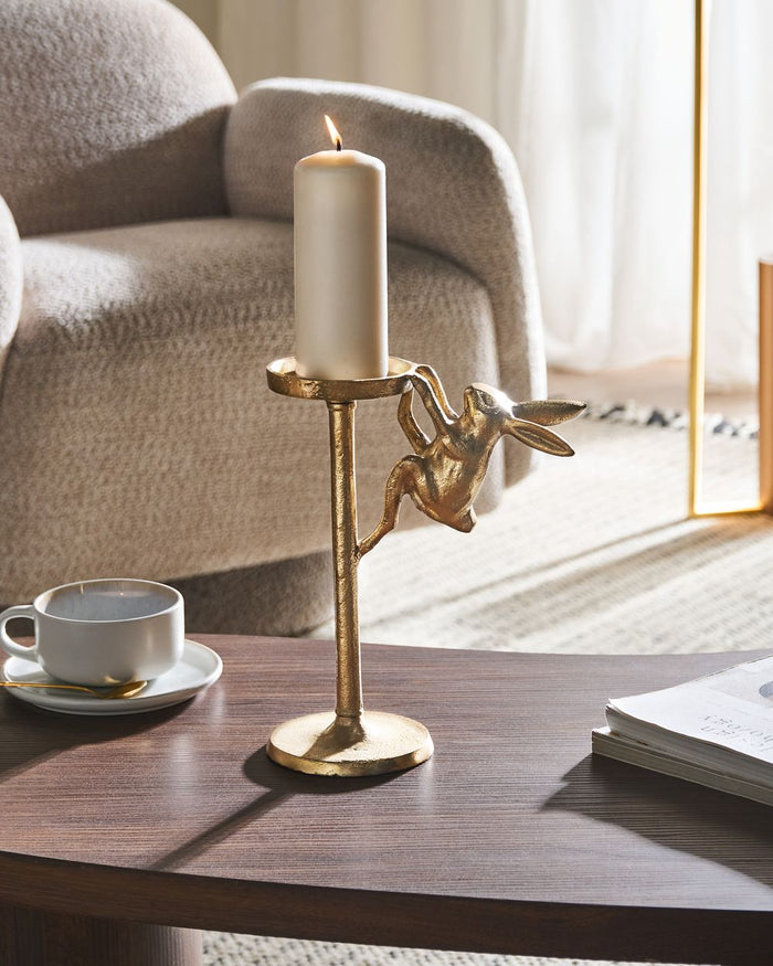 Portacandele in Metallo Dorato 48 cm Decorazione Retro per Soggiorno o Camera da Letto