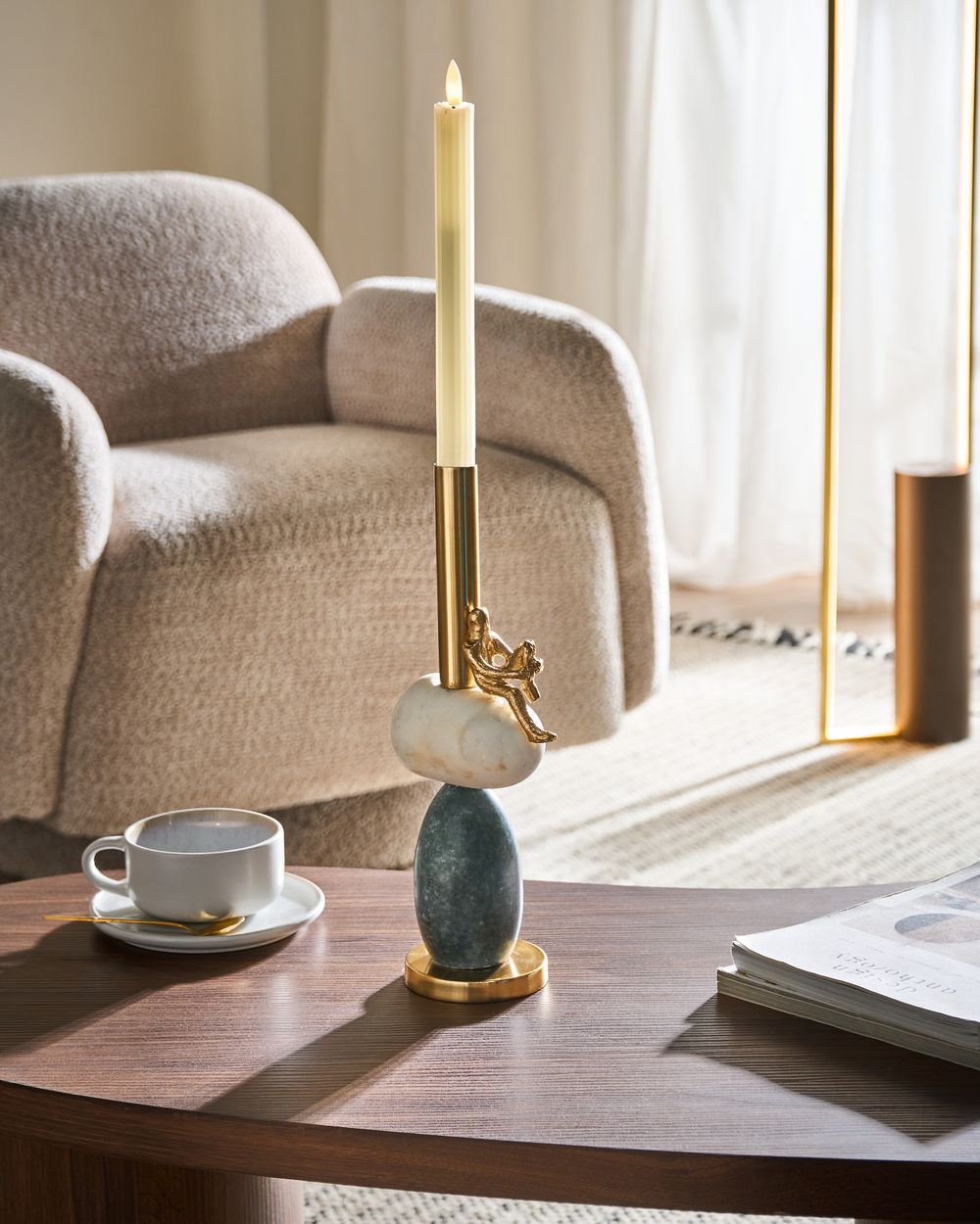 Portacandele in Alluminio e Marmo Multicolore 34 cm elegante glamour