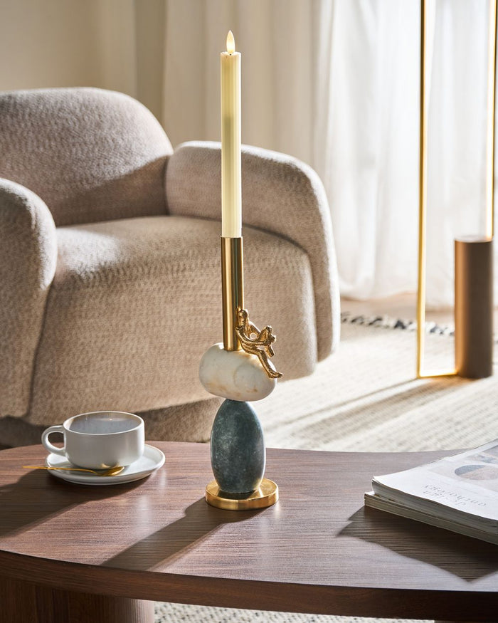 Portacandele in Alluminio e Marmo Multicolore 34 cm elegante glamour