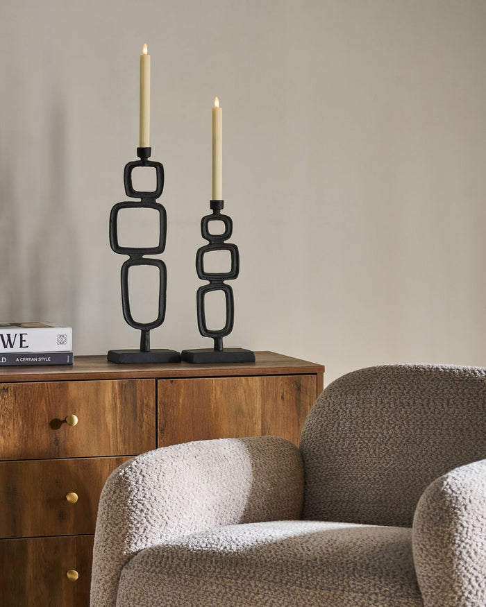 Set di 2 portacandele in alluminio nero 35/48 cm Elementi decorativi Design moderno