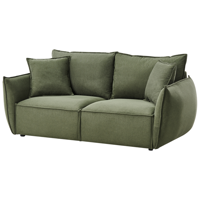 Divano in tessuto verde Rivestimento a basso profilo Seduta larga e profonda Schienale imbottito Moderno Accogliente