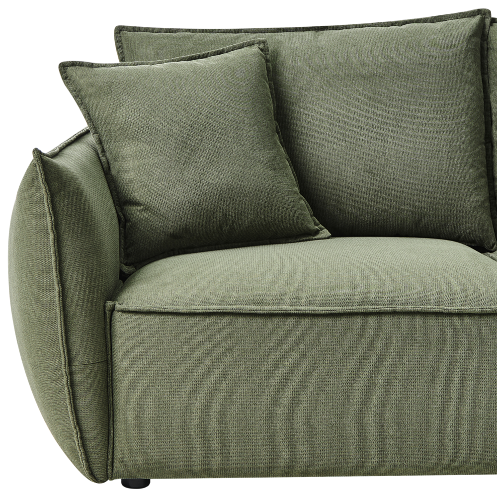 Divano in tessuto verde Rivestimento a basso profilo Seduta larga e profonda Schienale imbottito Moderno Accogliente