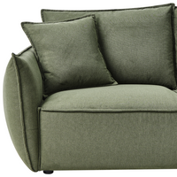 Divano in tessuto verde Rivestimento a basso profilo Seduta larga e profonda Schienale imbottito Moderno Accogliente