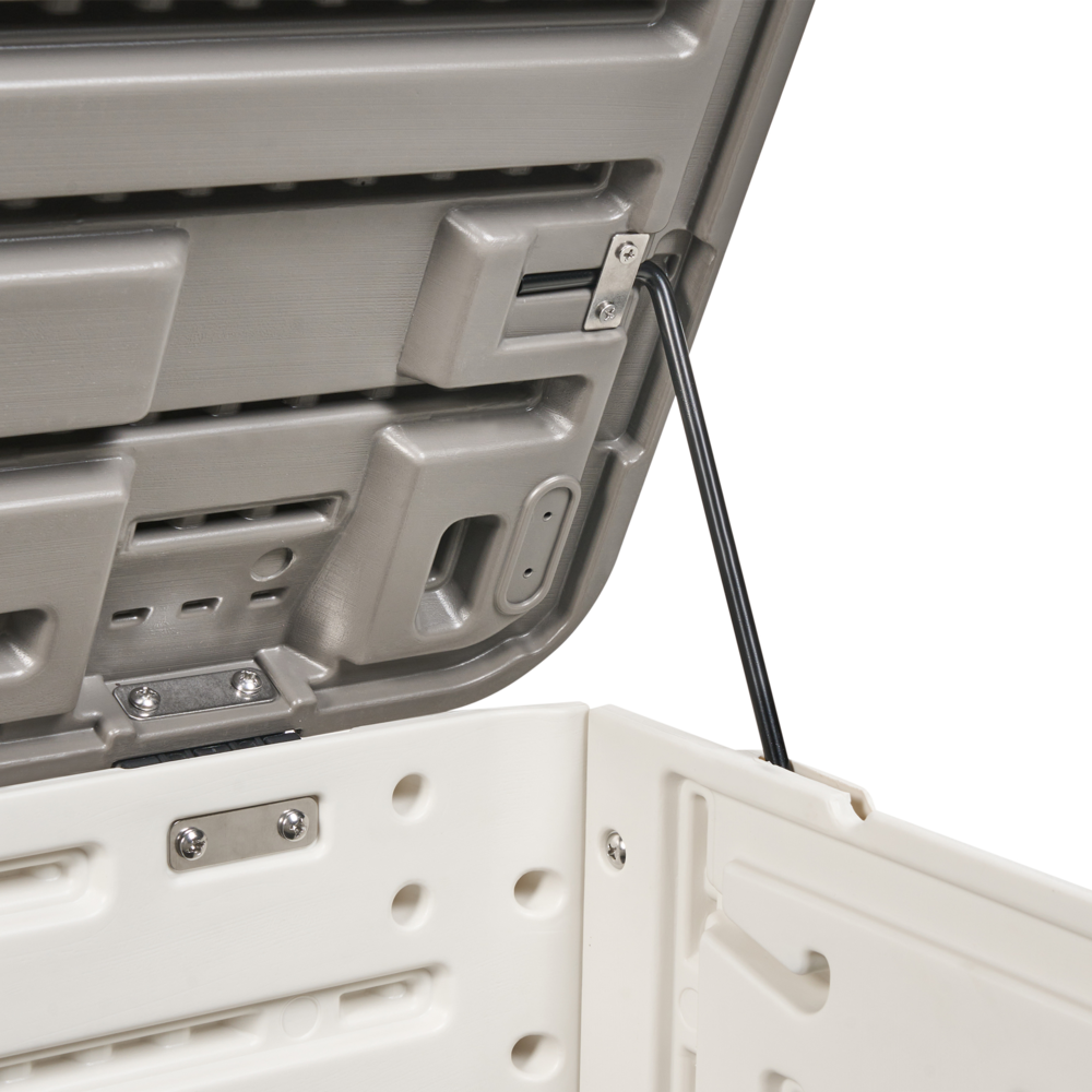 Panca da giardino in plastica bianco per esterni 116 x 60 cm con maniglie e rotelle Cassetta porta attrezzi da esterno