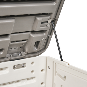 Panca da giardino in plastica bianco per esterni 116 x 60 cm con maniglie e rotelle Cassetta porta attrezzi da esterno