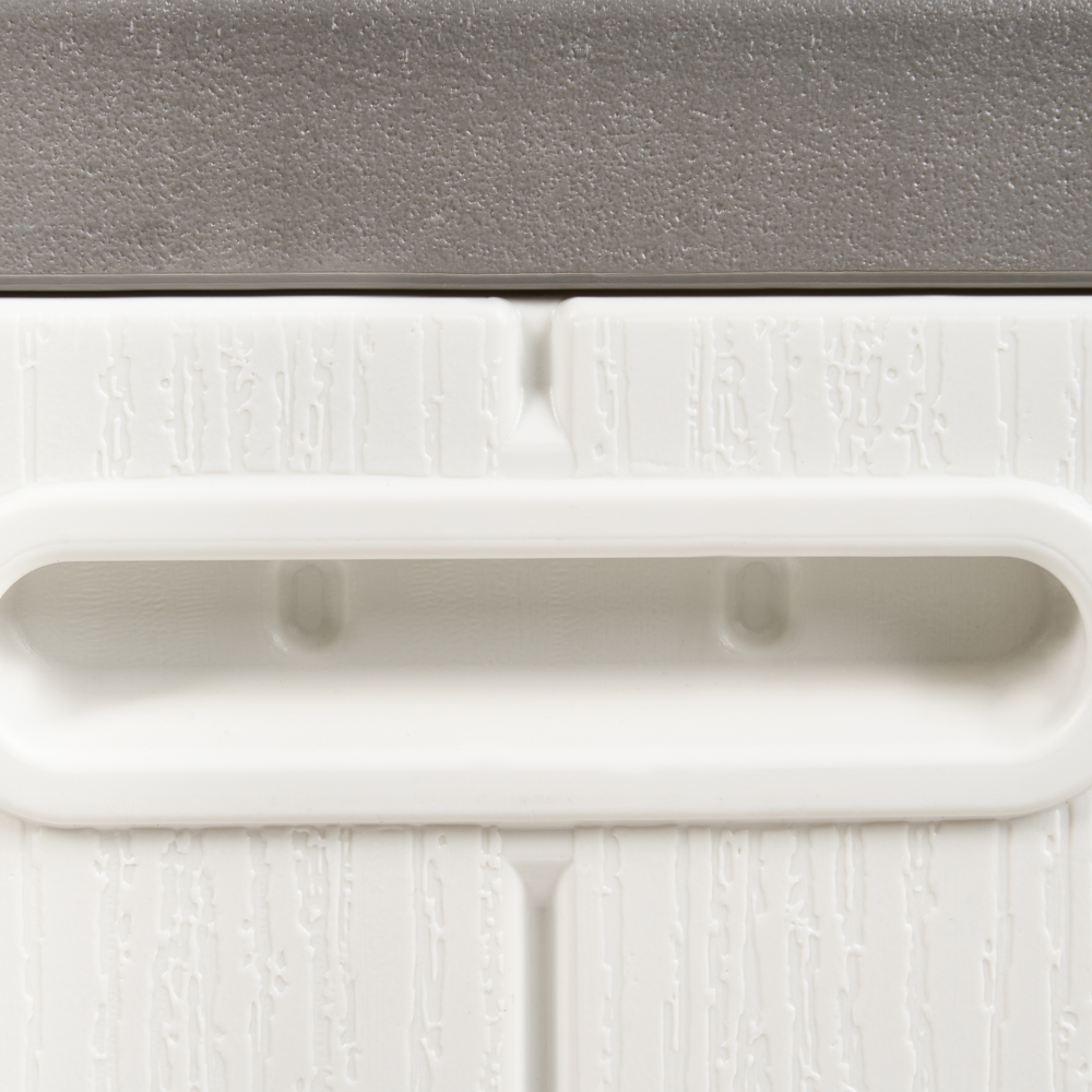 Panca da giardino in plastica bianco per esterni 116 x 60 cm con maniglie e rotelle Cassetta porta attrezzi da esterno