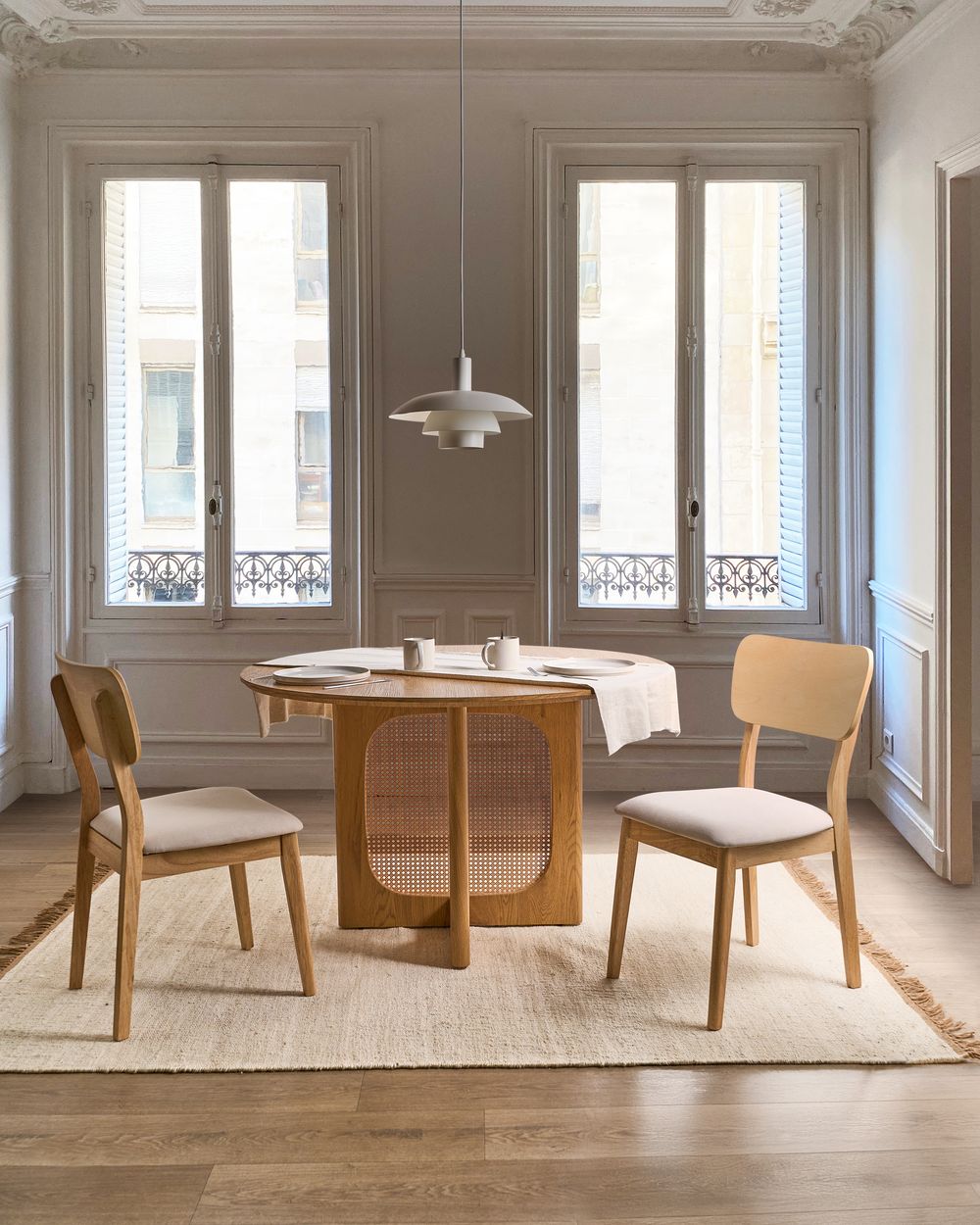 Set di 2 sedie da pranzo Marrone chiaro Seduta imbottita Poliestere Gomma Struttura in legno Stile retrò Sala da pranzo