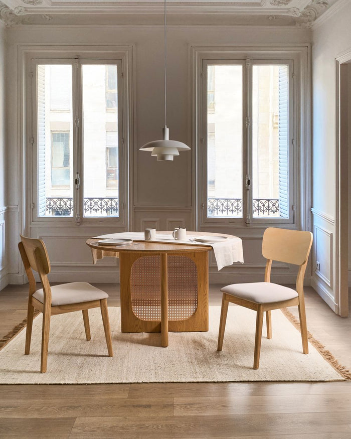 Set di 2 sedie da pranzo Marrone chiaro Seduta imbottita Poliestere Gomma Struttura in legno Stile retrò Sala da pranzo