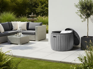 Contenitore da giardino in plastica con rotelle Grigio ⌀ 56 cm Cassetta porta attrezzi da esterno