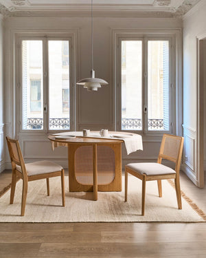 Set di 2 sedie da pranzo Marrone chiaro Seduta imbottita Poliestere Gomma Legno PE Rattan Telaio Stile Retro Sala da Pranzo