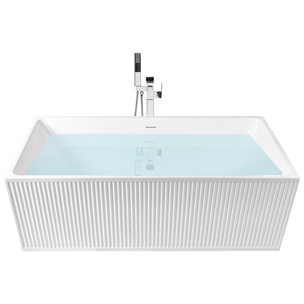 Vasca da bagno rettangolare moderna indipendente 170 x 80 cm Acrilico Finitura scanalata Bagno Bianco opaco