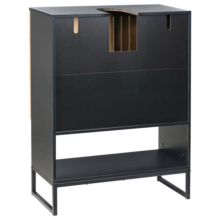 Mobile da bagno con struttura in acciaio e bambù 2 ripiani mobili da bagno neri e marrone chiaro