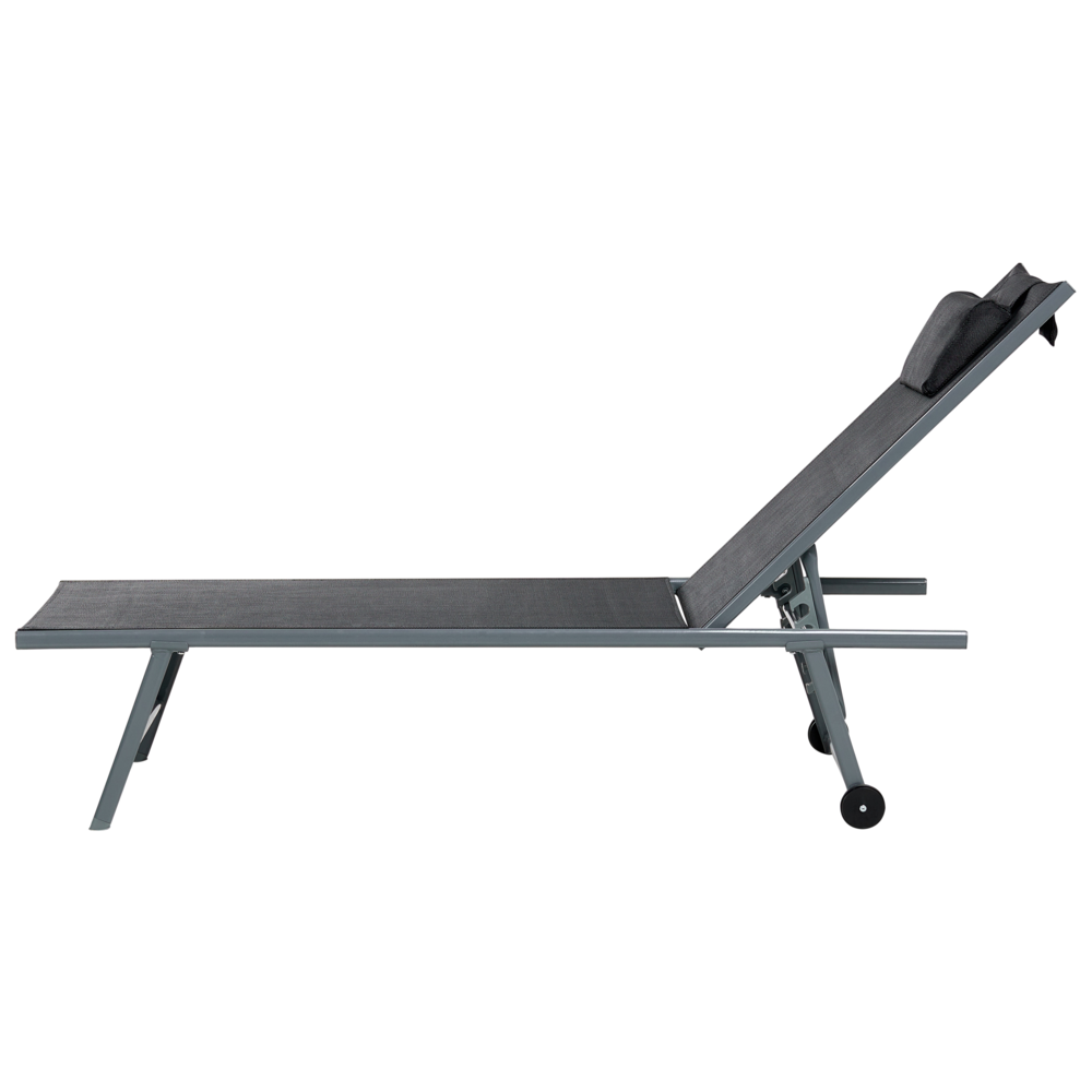 Set di 2 lettini da giardino con telaio in acciaio verniciato a polvere schienale regolabile cuscino poggiatesta telaio nero