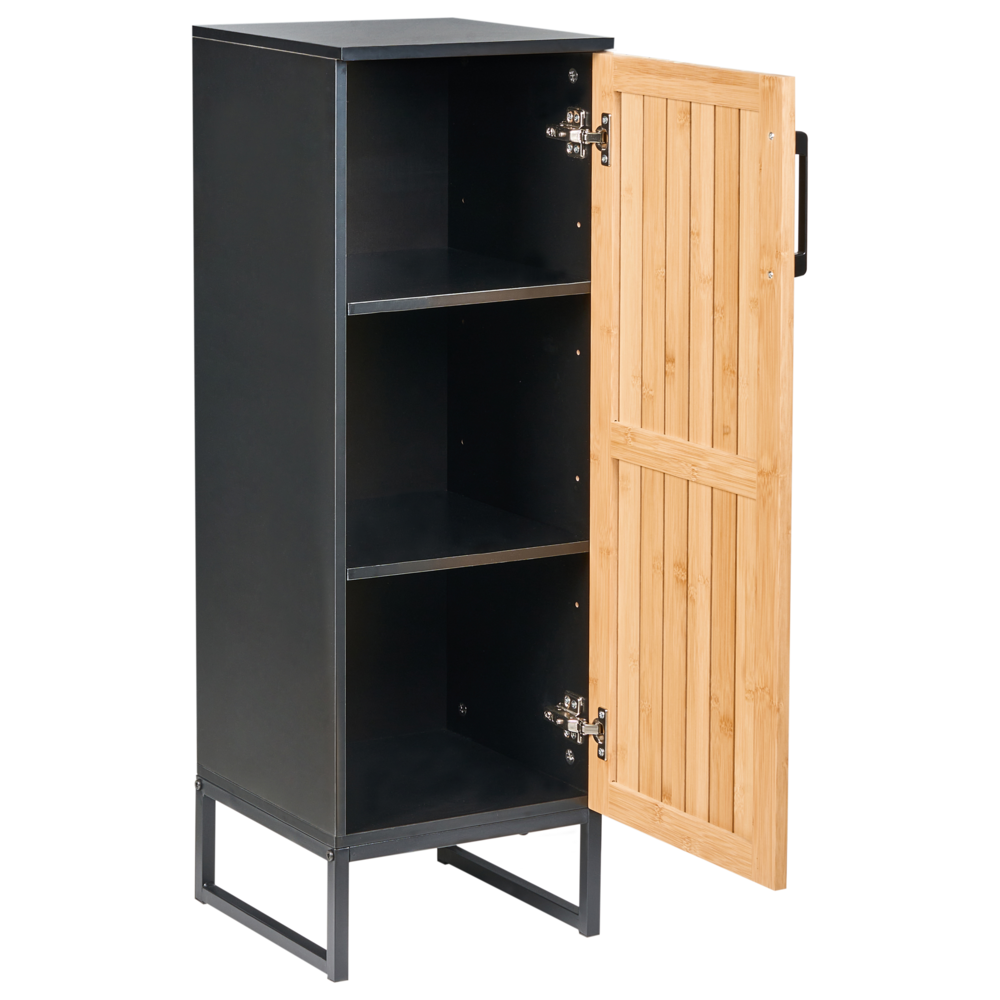 Mobile da bagno moderno con ripiani in legno di bambù acciaio e MDF 3 ripiani nero e marrone chiaro