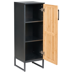 Mobile da bagno moderno con ripiani in legno di bambù acciaio e MDF 3 ripiani nero e marrone chiaro