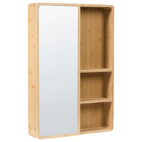 Mobile da bagno sospeso con ante scorrevoli a specchio 61 x 41 cm verniciato con 3 ripiani in legno di bambù marrone chiaro