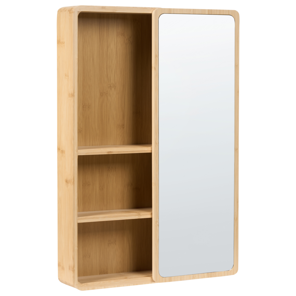 Mobile da bagno sospeso con ante scorrevoli a specchio 61 x 41 cm verniciato con 3 ripiani in legno di bambù marrone chiaro