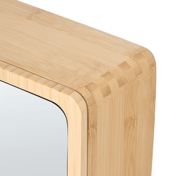 Mobile da bagno sospeso con ante scorrevoli a specchio 61 x 41 cm verniciato con 3 ripiani in legno di bambù marrone chiaro