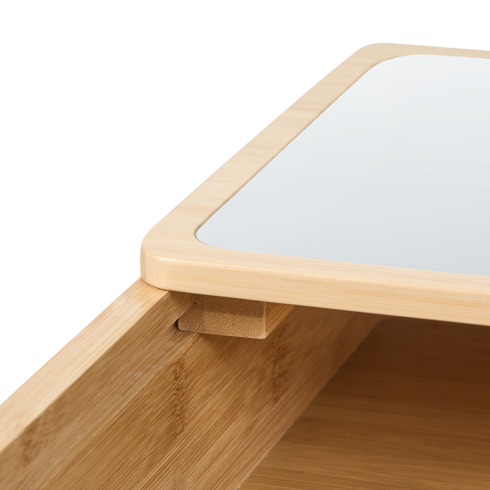 Mobile da bagno sospeso con ante scorrevoli a specchio 61 x 41 cm verniciato con 3 ripiani in legno di bambù marrone chiaro