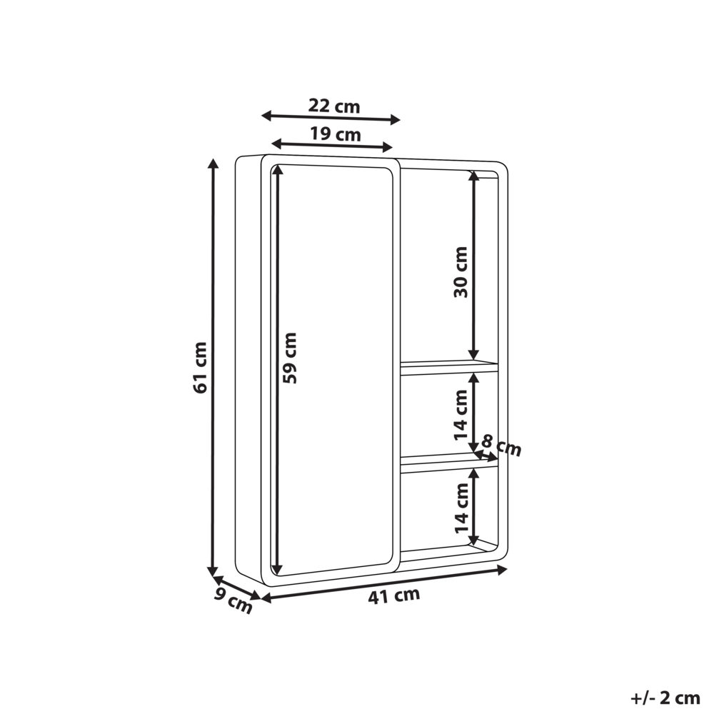 Mobile da bagno sospeso con ante scorrevoli a specchio 61 x 41 cm verniciato con 3 ripiani in legno di bambù marrone chiaro