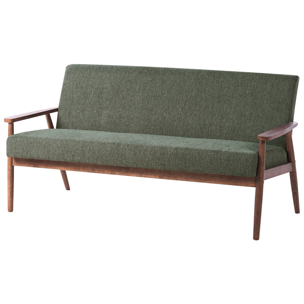 Divano da salotto a 3 posti in tessuto e struttura in legno verde e marrone scuro struttura in legno stile retrò