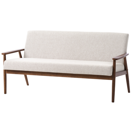 Divano da salotto a 3 posti in tessuto e struttura in legno grigio e marrone scuro struttura in legno stile retrò