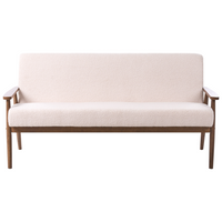 Divano da salotto a 3 posti in bouclé e struttura in legno beige e marrone scuro struttura in legno stile retrò