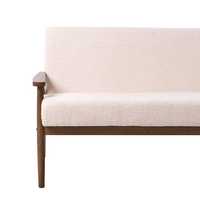 Divano da salotto a 3 posti in bouclé e struttura in legno beige e marrone scuro struttura in legno stile retrò