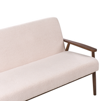 Divano da salotto a 3 posti in bouclé e struttura in legno beige e marrone scuro struttura in legno stile retrò