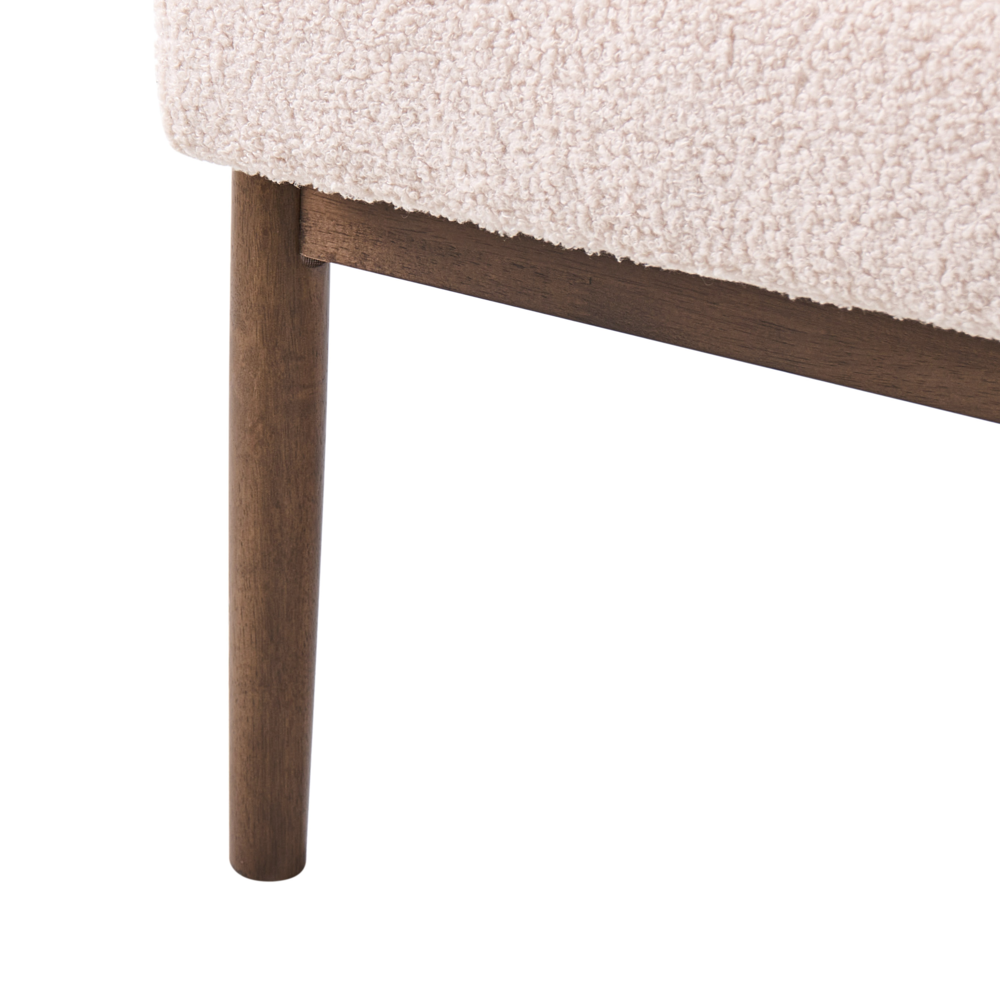 Divano da salotto a 3 posti in bouclé e struttura in legno beige e marrone scuro struttura in legno stile retrò