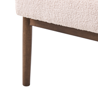 Divano da salotto a 3 posti in bouclé e struttura in legno beige e marrone scuro struttura in legno stile retrò