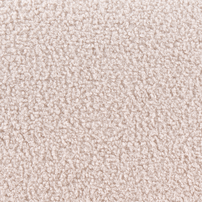 Divano da salotto a 3 posti in bouclé e struttura in legno beige e marrone scuro struttura in legno stile retrò